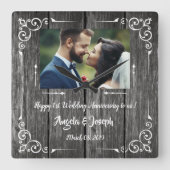 1周年記念結婚飾り木時計 スクエア壁時計 (正面)