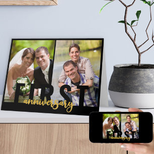 1周年記念結婚2フォト金ゴールドスクリプト カード