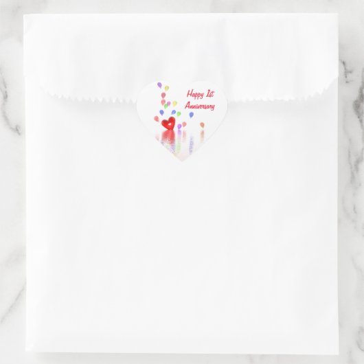 1周年記念赤いハートとバルーン ハートシール (バッグ)