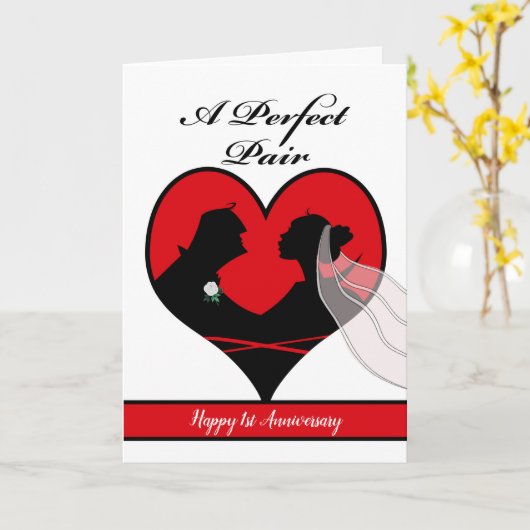 1周年記念、完璧なペア、カスタム文字 カード (黄色い花)