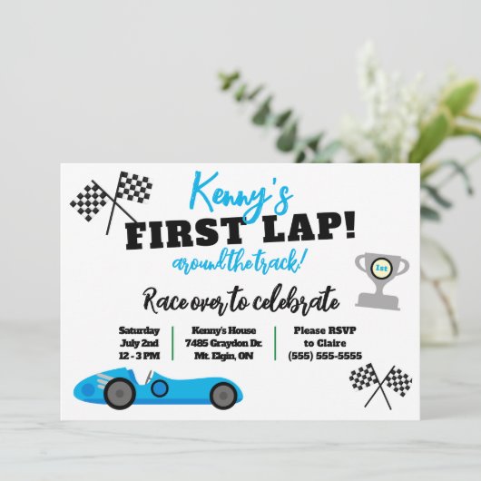 1周目ののまわりにトラック、子供の誕生日パーティー 招待状 (スタンド正面)