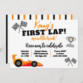 1周目ののまわりにトラック、子供の誕生日パーティー 招待状 (正面/裏面)