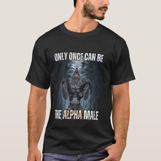 1回のみアルファウルフミーム強く自信 Tシャツ (正面)