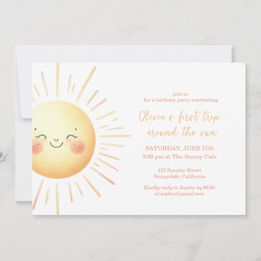 1回目ののまわりに日帰りかわいい1回目の誕生日パーティー 招待状 (正面)