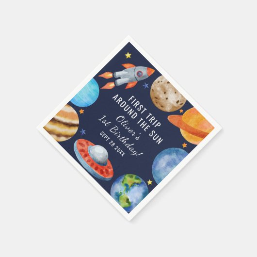 1回目ののまわりに日帰り宇宙1回目の誕生日 スタンダードカクテルナプキン (角)