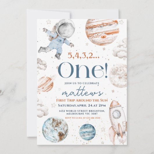 1回目ののまわりに日帰り宇宙1回目の誕生日 招待状 (正面)
