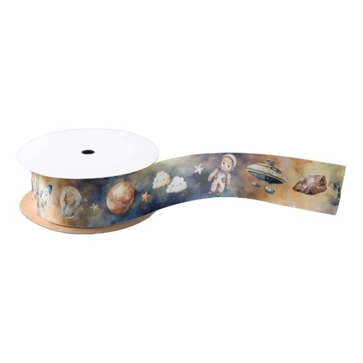 1回目ののまわりに日帰り銀河系1回目の誕生日 サテンリボン (リール)