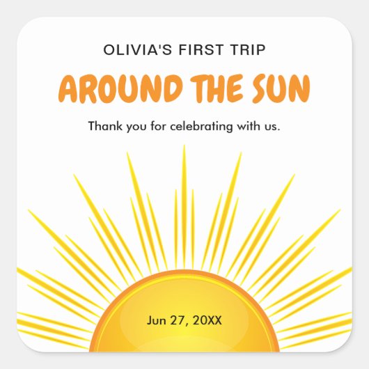 1回目ののまわりに日帰り1回目の誕生日ありがとう スクエアシール (正面)