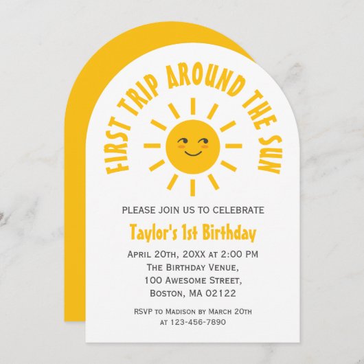 1回目ののまわりに日帰り1回目の誕生日サンシャイン 招待状 (正面/裏面)