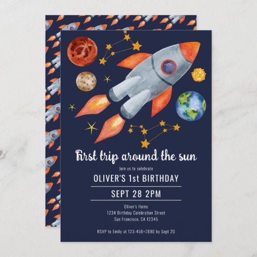 1回目ののまわりに日帰り1回目の誕生日パーティー 招待状 (正面/裏面)