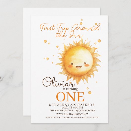 1回目ののまわりに日帰り1回目の誕生日パーティー 招待状 (正面/裏面)