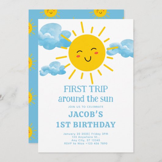 1回目ののまわりに日帰り1回目の誕生日パーティー 招待状 (正面/裏面)