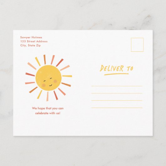 1回目ののまわりに日帰り1回目の誕生日招待状 ポストカード (裏面)