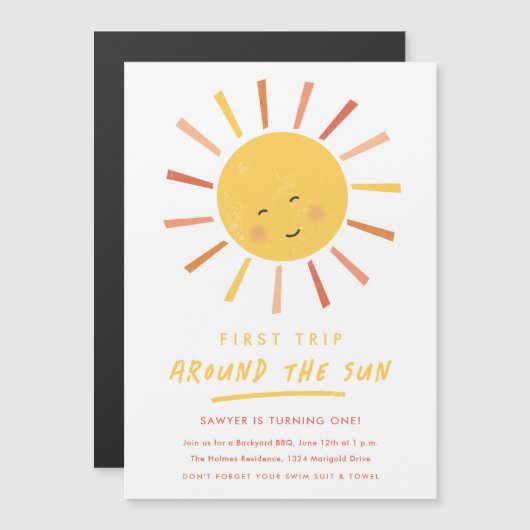 1回目ののまわりに日帰り1回目の誕生日 マグネット招待状 (正面/裏面)