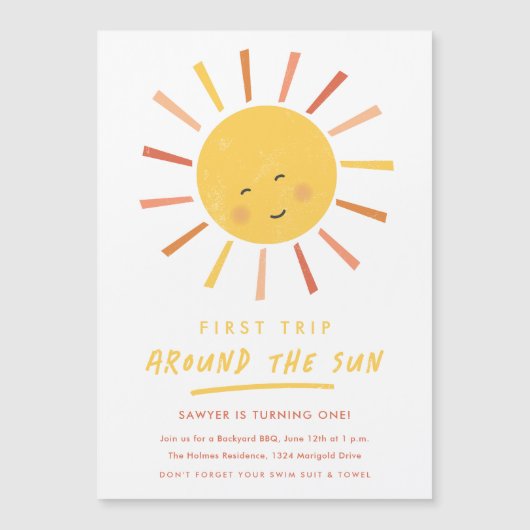 1回目ののまわりに日帰り1回目の誕生日 マグネット招待状 (正面)