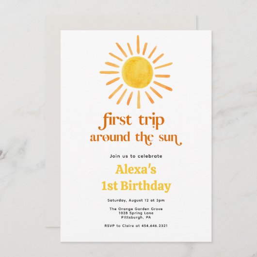 1回目ののまわりに日帰り1回目の誕生日 招待状 (正面/裏面)