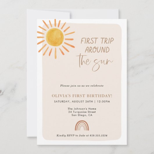 1回目ののまわりに日帰り1回目の誕生日 招待状 (正面)