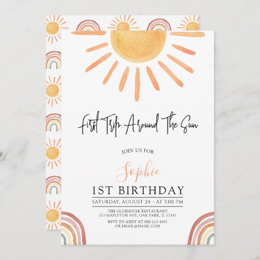 1回目のまわりにの日房保1回目の誕生日 招待状 (正面/裏面)