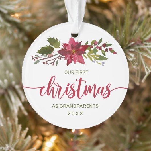 1回目のクリスマスの祖父母写真水彩フローラ オーナメント (ツリー)
