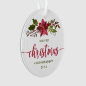 1回目のクリスマスの祖父母写真水彩フローラ オーナメント (正面)