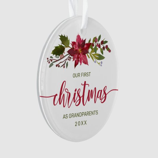 1回目のクリスマスの祖父母写真水彩フローラ オーナメント (正面)