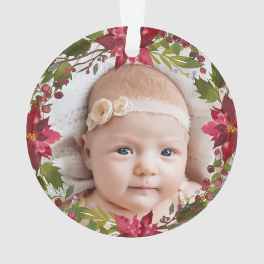 1回目のクリスマスの祖父母写真水彩フローラ オーナメント (裏面)