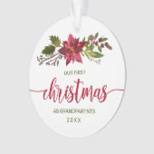 1回目のクリスマスの祖父母写真水彩フローラ オーナメント (正面)