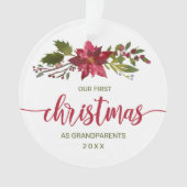 1回目のクリスマスの祖父母写真水彩フローラ オーナメント (正面)
