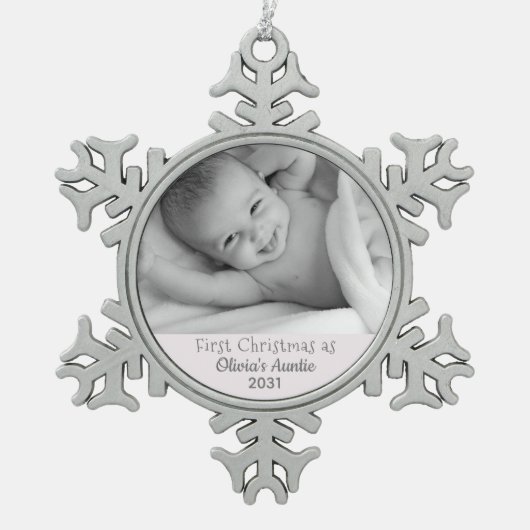 1回目のクリスマスは叔母として姪から スノーフレークピューターオーナメント (正面)