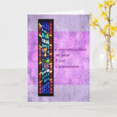 1回目のコミュニションがカスタマイズ可能でおめでとう カード (黄色い花)