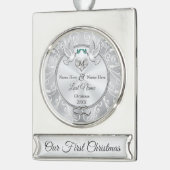 1回目のパーソナライズされたクリスマスを一緒にモノグラム シルバープレートバナーオーナメント (左)