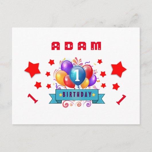 1回目の救日付誕生日バルーンと星S01L 案内ポストカード (正面)
