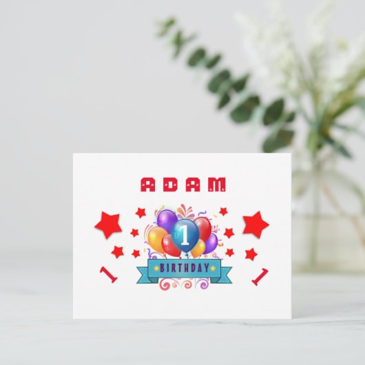 1回目の救日付誕生日バルーンと星S01L 案内ポストカード (スタンド正面)