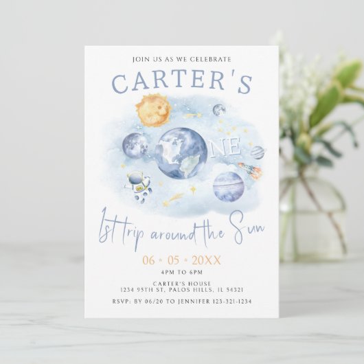 1回目の旅のまわりに太陽宇宙惑星誕生の男の子 招待状 (スタンド正面)