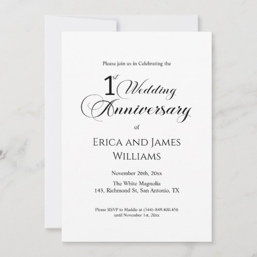 1回目の紙結婚の記念日のスクリプエレガントト 招待状 (正面)