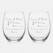 1回目の紙結婚の記念日の署名 ステムなしワイングラス (正面)