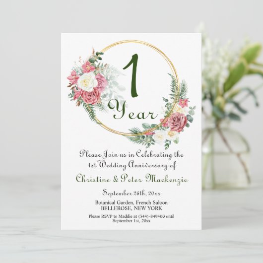 1回目の紙結婚の記念日バラ金ゴールドフレーム 招待状 (スタンド正面)