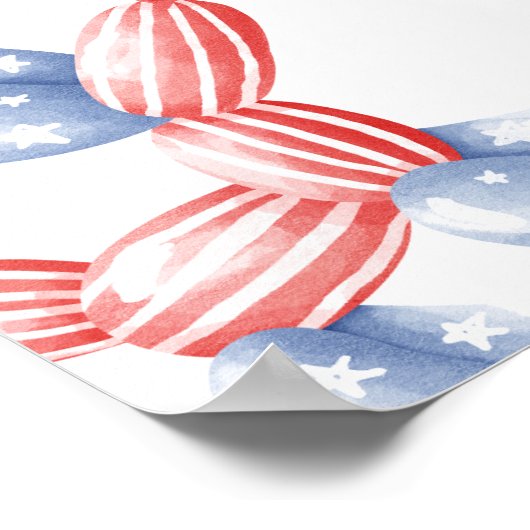 1回目の誕生日かわいいバルーン4th 7月パーティーへようこそ ポスター (角)