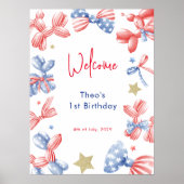 1回目の誕生日かわいいバルーン4th 7月パーティーへようこそ ポスター (正面)