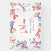 1回目の誕生日かわいいバルーン4th 7月パーティーへようこそ 横断幕 (縦)