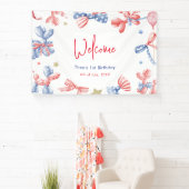 1回目の誕生日かわいいバルーン4th 7月パーティーへようこそ 横断幕 (インサイチュ)