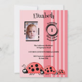 1回目の誕生日にフォトレディーバグの赤ピンクを追加 招待状 (正面)