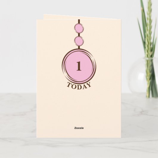 1回目の誕生日に名前かわいいナマケモノのピンクの茶色を追加 カード (裏面)