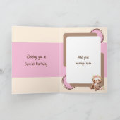 1回目の誕生日に名前かわいいナマケモノのピンクの茶色を追加 カード (内部)