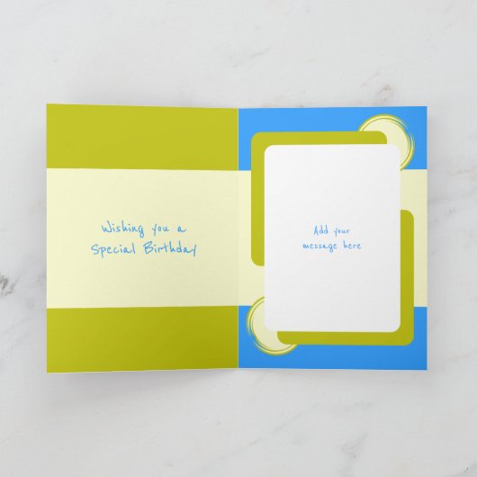 1回目の誕生日に名前を付けるフォトブルー緑 カード (内部)