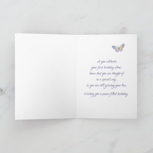 1回目の誕生日のみの追悼の水の色の花 カード (内部)