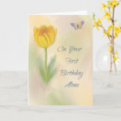 1回目の誕生日のみの追悼の水の色の花 カード (黄色い花)