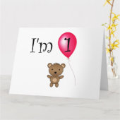 1回目の誕生日のクマの赤い風船 カード (黄色い花)