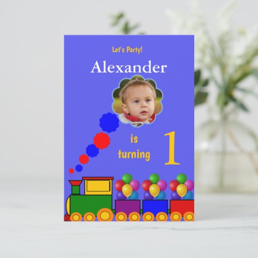 1回目の誕生日の写真の招待をトレーニングとバルーンで行う 招待状 (スタンド正面)