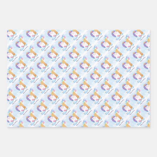 1回目の誕生日の折り返し紙シート ラッピングペーパーシート (正面)